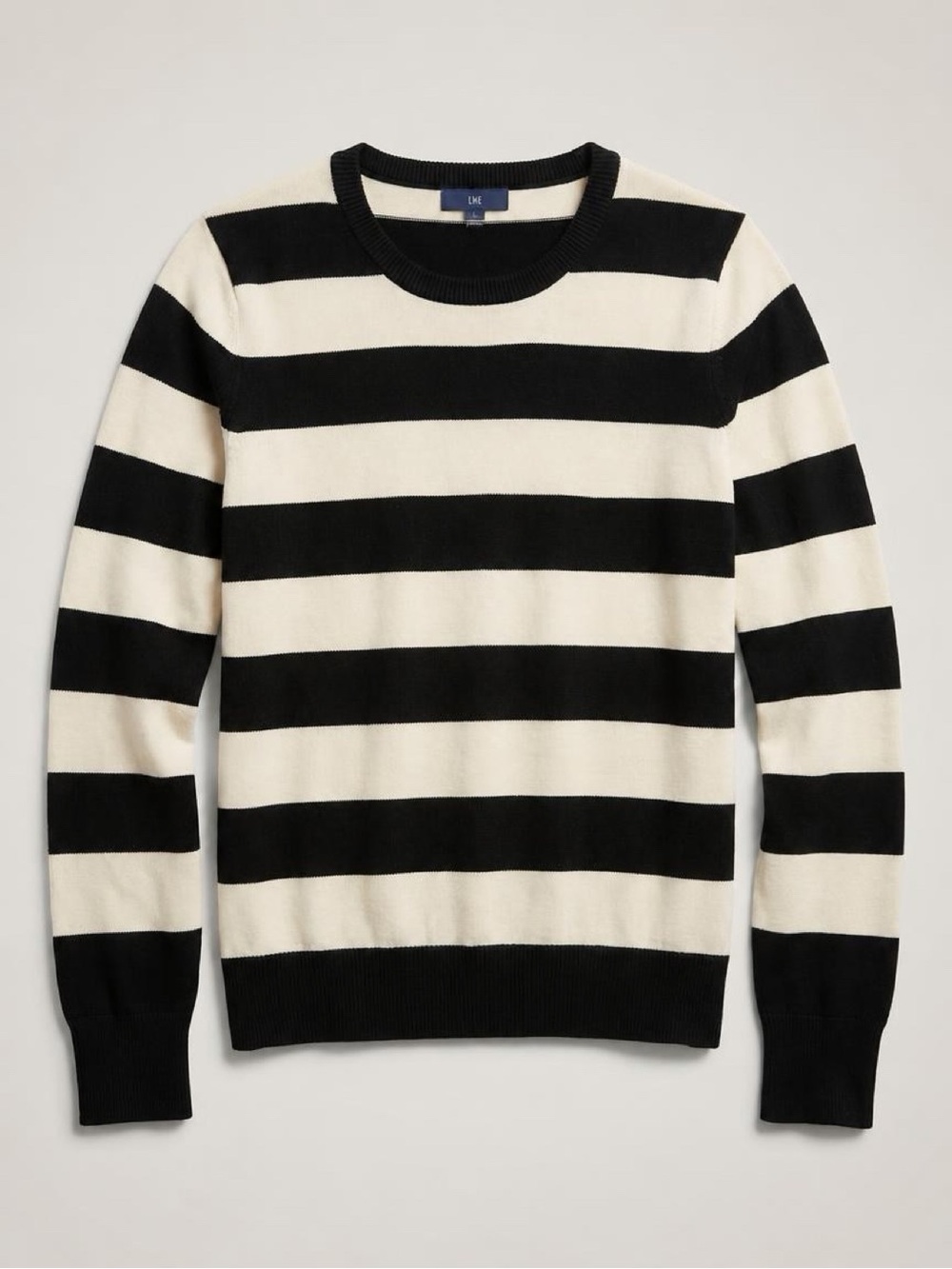 Striped Crewneck Sweater in Black and Cream -